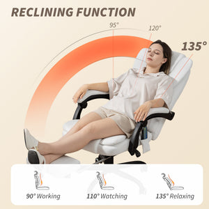 7-Point Vibrating Massage Chair, Reclining Office Chair with Footrest, Reclining Back, Adjustable Height, White