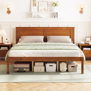 Full/Queen/Twin Size Bed Frame Farmhouse Wooden Platform Bed with Headboard-Queen Size view 3