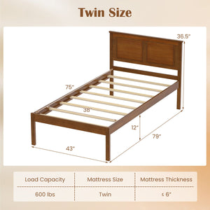 Full/Queen/Twin Size Bed Frame Farmhouse Wooden Platform Bed with Headboard-Twin Size view 4