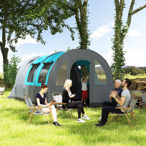 3 Person Camping Tent with Living Room and Bedroom, 3000mm Waterproof Tunnel Large Family Tent, Grey and Blue