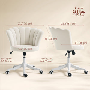Office Chair, Armless Swivel Desk Chair with Adjustable Height, Backrest, Tilt Function for Office, Vanity, Cream