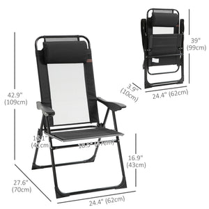 Double Camping Chairs Foldable w/ Reclining & Headrest, Black