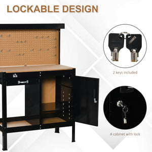 Multipurpose Tool Workbench for Garage, Garage Bench with Storage Drawer, Peg Board, Lockable Cabinet