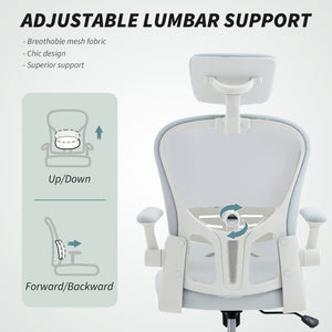 Office Chair, Mesh Computer Desk Chair with Adjustable Headrest, 4D Lumbar Support, Flip-up Arm, Grey – view 19
