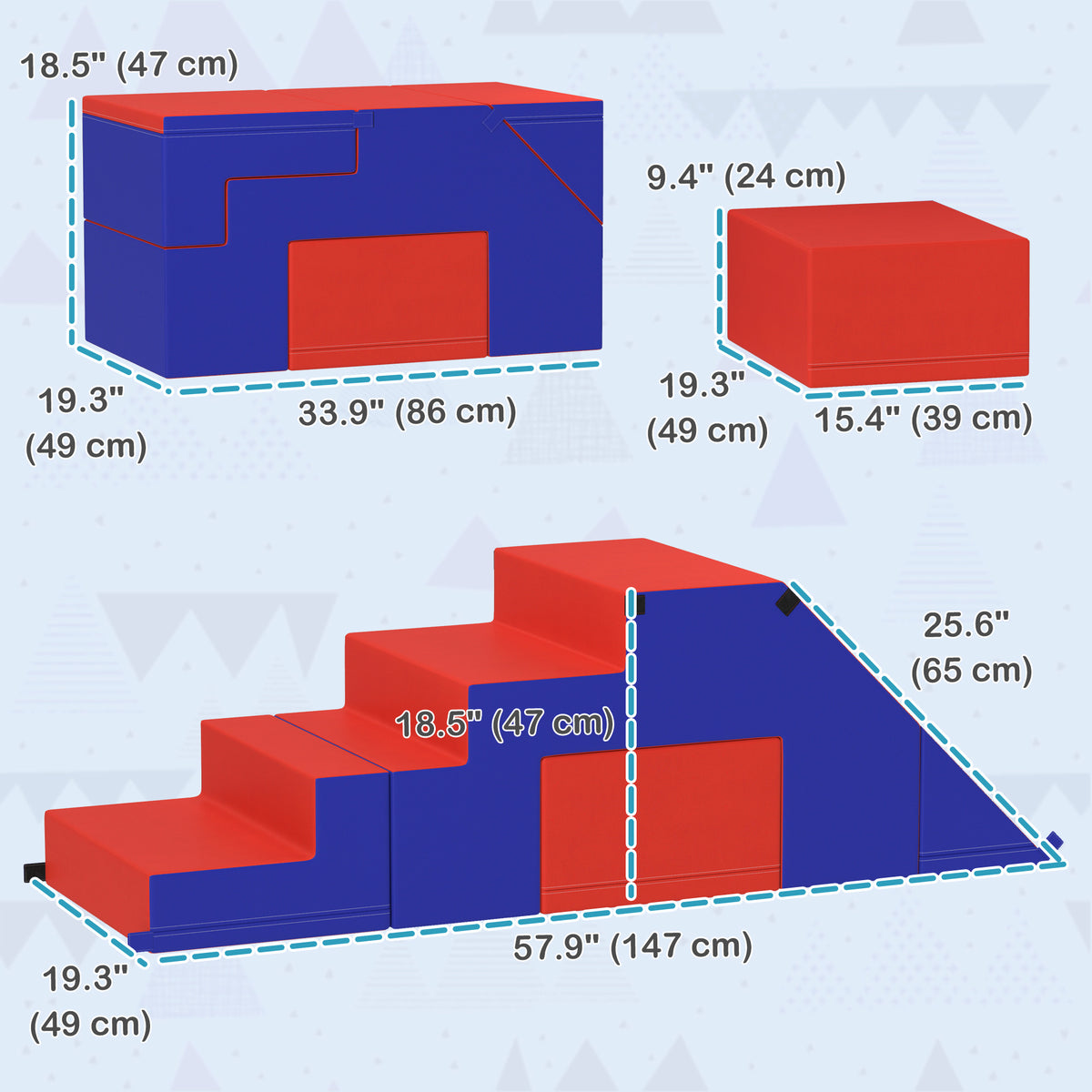 Qaba 2-Piece Soft Play Kids Foam Play Se for Crawl and Climb, Dark Blue