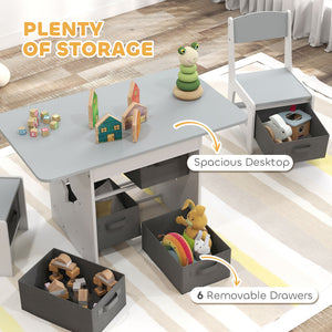 Qaba 3 Piece Kids Table and Chair Set with 6 Removable Drawers, for Classroom, Living Room, Bedroom, Nursery