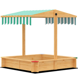 Kids Wooden Sandbox with Cover, Play Sand Station for Children Outdoor Sand box, with Seats, for Backyard – view 3