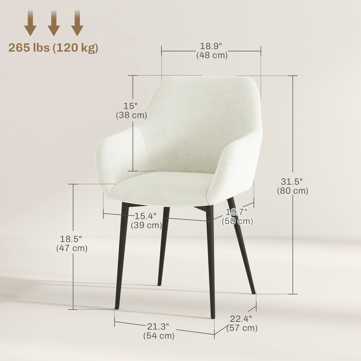 Dining Chairs Set of 2, Velvet-look Fabric Upholstered Kitchen Chairs with Backrest – view 2