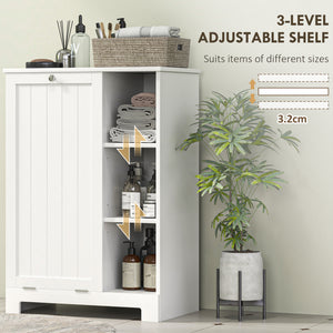 Laundry Cabinet with Removable Basket, Tilt Out Laundry Hamper with Adjustable Shelf and Open Compartments, White