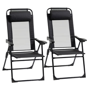 Double Camping Chairs Foldable w/ Reclining & Headrest, Black