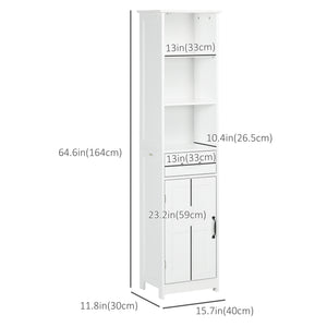 Modern Bathroom Cabinet, Narrow Bathroom Vanities with 3 Open Shelves, Drawer and Adjustable Shelf, White