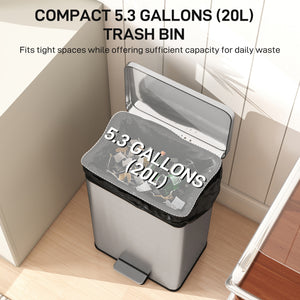 Garbage Bin, Soft-Close Trash Can with Foot Pedal, 5 Gallon (20 L) Garbage Can with Removable Inner Bucket – view 17