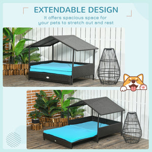 Rattan Dog House with Canopy, Wicker Dog Bed with Water-Resistant Cushion, for Small and Medium Breeds Blue – view 3