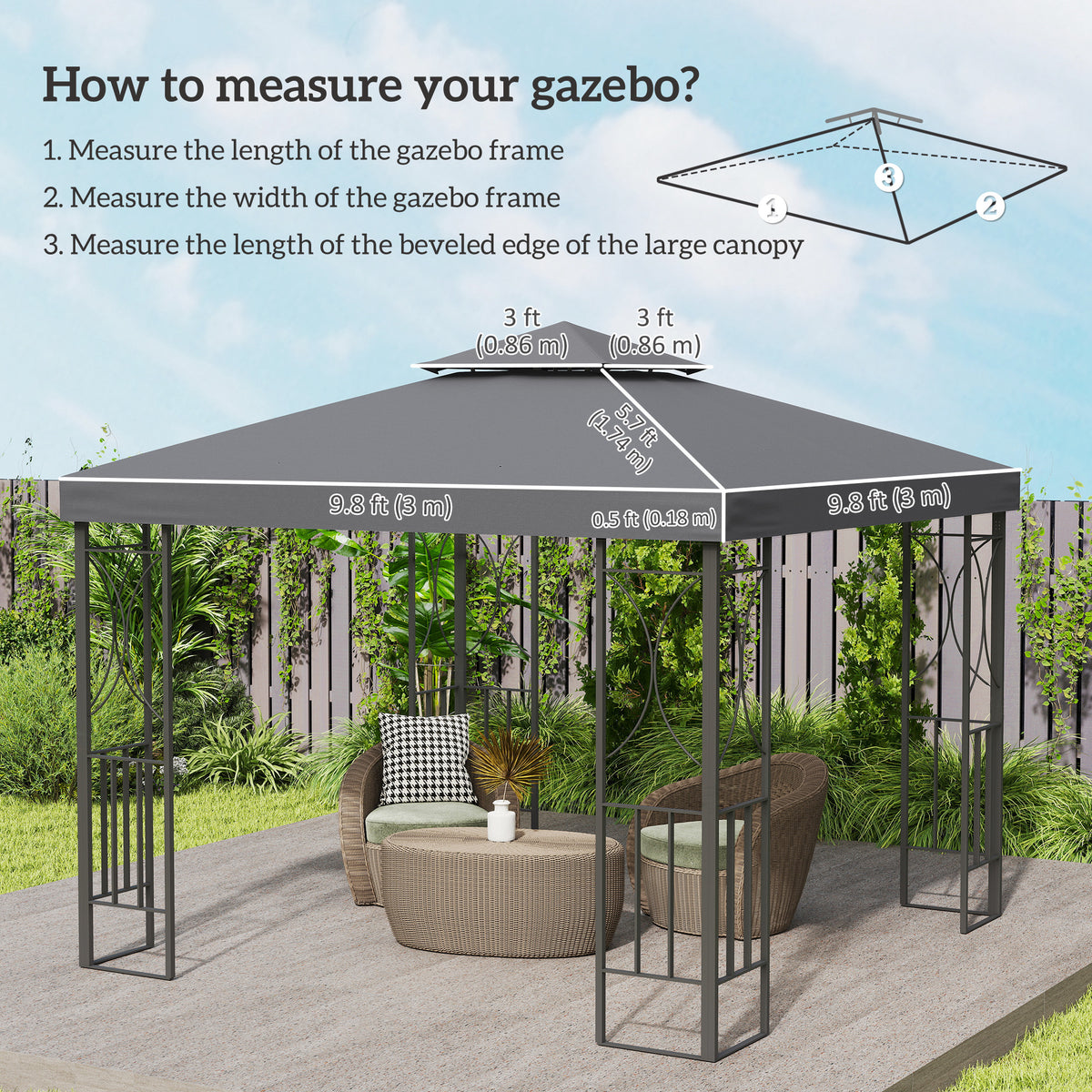 10' x 10' Square 2-Tier Gazebo Canopy Replacement Top Cover Outdoor Garden Sun Shade, Replacement Top Only, Dark Grey