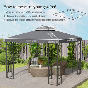 10' x 10' Square 2-Tier Gazebo Canopy Replacement Top Cover Outdoor Garden Sun Shade, Replacement Top Only, Dark Grey