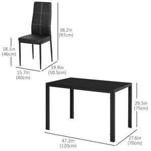 5-Piece Rectangular Glass Kitchen Table and Chairs with Metal Frame and Faux Leather Upholstery for Dining – view 8
