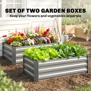 Set of 2 Galvanized Raised Beds for Garden, Outdoor Planter Box for Flowers, Herbs and Vegetables, Light Grey