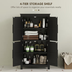 Farmhouse Bathroom Storage Cabinet, Bathroom Floor Cabinet with Barn Doors and Adjustable Shelf, Black – view 3