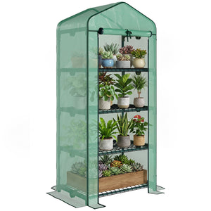 Portable Greenhouse Outdoor Hot House with 4 Tier Shelves, Steel Frame, PE Cover, 28" x 20" x 63" , White – view 2