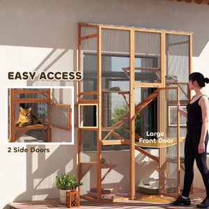 Large Outdoor Catio with 6 Jumping Platforms, Scratching Post, 2 Ramps, Waterproof Roof, Grey – view 12