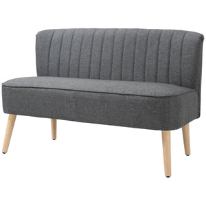 Modern 2 Seater Sofa, Upholstered Two Seater Couch with Rubber Wood Legs, Grey