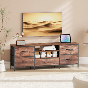 TV Stand for TVs up to 65 Inch, Industrial TV Console with Charging Station, 5 Drawers and Open Shelves – view 7
