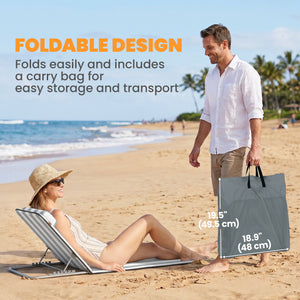 2 Pieces Beach Lounge Chair, Outdoor Folding Chaise Lounge Set w/ Pillow for Sunbath, Snap, Beige – view 20