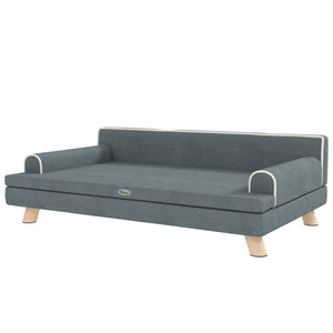 Elevated Dog Sofa Bed, Cat Couch with Cushion, Washable Cover, Wooden Legs, for Medium & Large Dogs