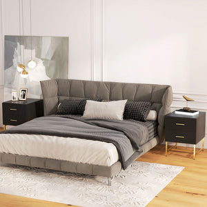 2 Pieces Nightstands with Storage, Modern Bedside Tables with 2 Fluted Drawers and Gold Legs for Bedroom – view 6