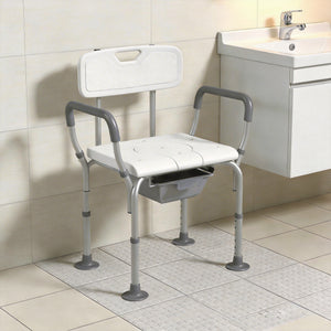 3-in-1 Shower Chair with Back, Adjustable Bedside Commode, Raised Toilet Seat w/ Rubber Foot Pad for Seniors, Disabled