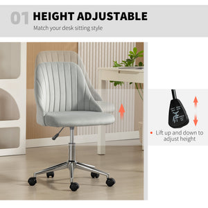 Vanity Chair for Makeup, Velvet Comfy Office Chair with Adjustable Height, Swivel Wheels for Bedroom, Living Room, Cream