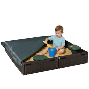 Kids Outdoor Sandbox with Canopy, Bottom Fabric Liner, Brown