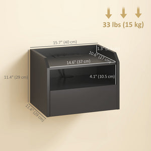 Wall Mounted Bedside Table, Set of 2 Floating Nightstand with Charging Station, Drawer and Open Shelf for Bedroom, Black