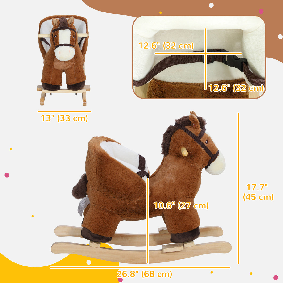 Qaba Baby Rocking Horse, Plush Animal Rocker for Toddlers Aged 18-36 Months with Sounds, Seat Belt