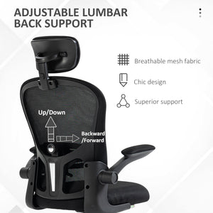 Office Chair, Mesh Computer Desk Chair with Adjustable Headrest, 4D Lumbar Support, Flip-up Arm, Grey – view 25