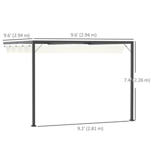 10'x10' Outdoor Pergola Gazebo with Retractable Canopy & Metal Frame & PA Coated Sun Shelter Door Porch Cover, Cream White