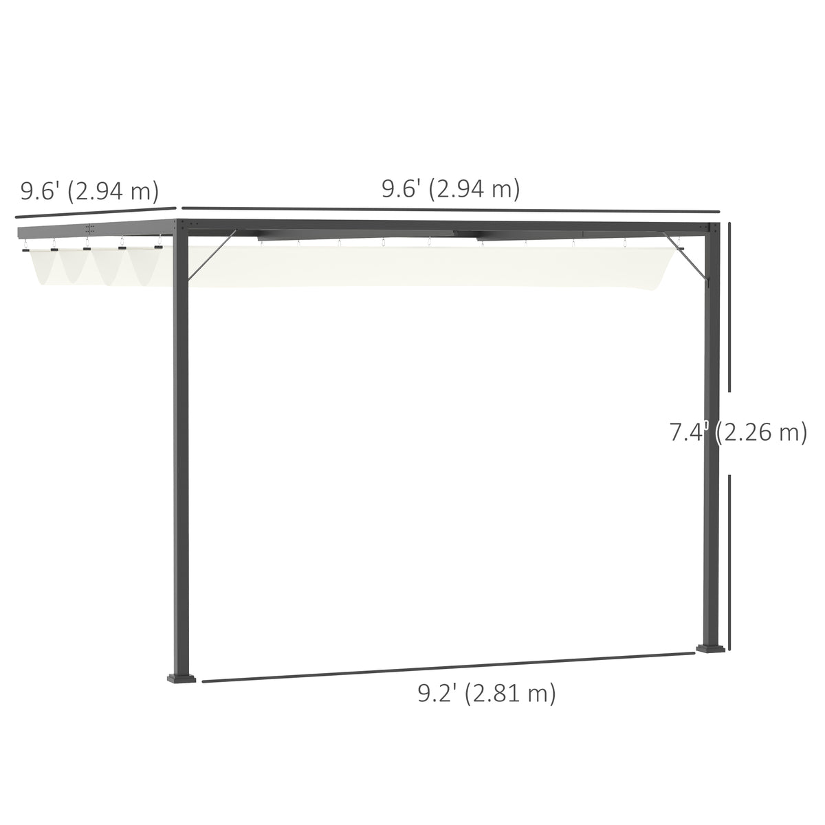10'x10' Outdoor Pergola Gazebo with Retractable Canopy & Metal Frame & PA Coated Sun Shelter Door Porch Cover, Cream White