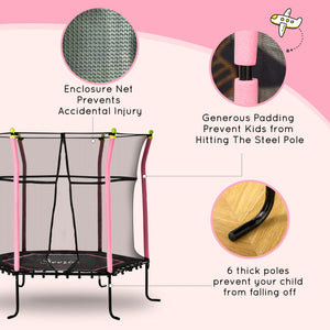 Soozier 63" Kids Trampoline Mini Indoor Bouncer Jumper with Enclosure Net Elastic Thick Padded Pole Gift for Child Toddler Age 3-6 Years Old