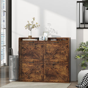 Narrow Shoe Storage Cabinet with 4 Flip Drawers, Adjustable Shelves, 16 Pair Farmhouse Shoe Cabinet – view 7