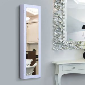 Mirror Jewellery Cabinet Armoire with Full Length Mirror, Wall Mounted Jewellery Organizer, White