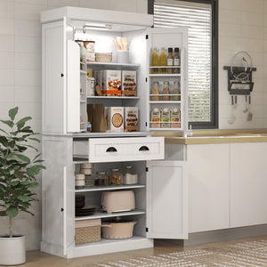 71" Kitchen Pantry Cabinet with LED Lights, 6 Spice Racks, a Drawer and 4 Adjustable Shelves, Black – view 14