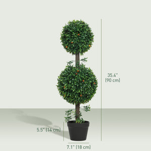 3FT Artificial Boxwood Topiary Tree Set of 2, Faux Two Ball Topiary Tree in Pot for Indoor Outdoor Decor – view 2