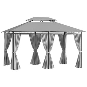 10' x 13' Patio Gazebo, Outdoor 2-Tiers Garden Canopy Yard Sunshade Shelter with Curtains, Khaki – view 8