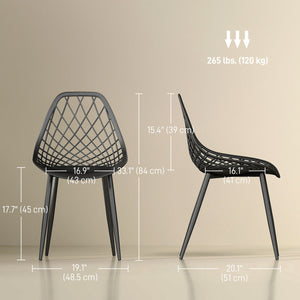 Modern Dining Chairs Set of 4, Plastic Kitchen Chairs with Hollow Backrest and Metal Legs for Living Dining Room, Black
