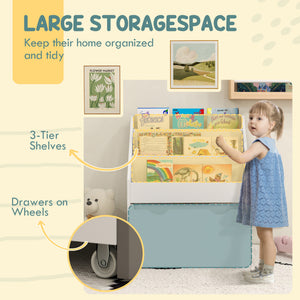 Qaba Kids Bookshelf with 3 Tier Display Shelves, Drawer for Nursery