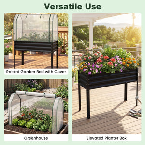 Galvanized Raised Garden Bed with Legs and Greenhouse Cover for Vegetable Flower-Black view 7
