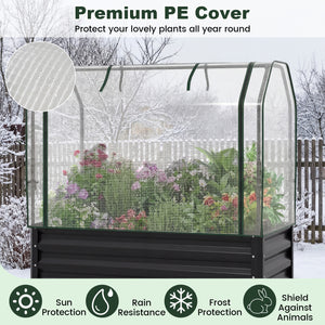 Galvanized Raised Garden Bed with Legs and Greenhouse Cover for Vegetable Flower-Black view 8