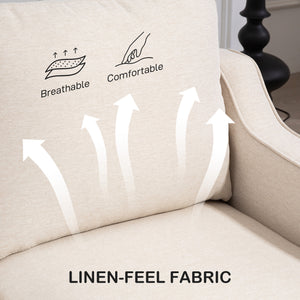 Loveseat Sofa, Modern Couch with Pocket Spring, Linen Upholstered, Thick Padded, Beige – view 5