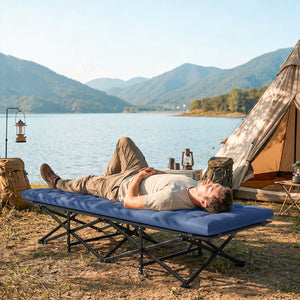 Camping Cot with Soft Pad, 32" Extra Wide Folding Cots with Non-Slip Feet and Carry Bag, Blue
