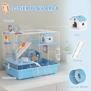Hamster Cage, 3-Tier Small Animal Cage with Excerise Wheel, Food Bowl, Water Bottle, House, Tunnels, Ramps